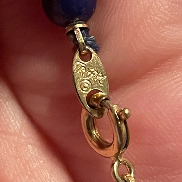 Vintage Trifari Blue & Gold Tone Beaded Necklace - Picture 2 of 3